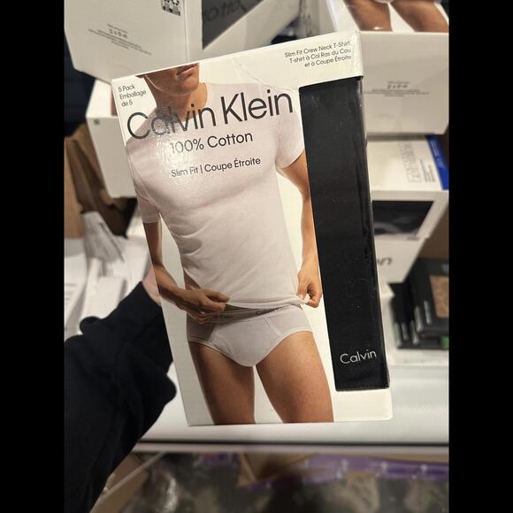 Calvin Klein 5 Pack Slim Fit Crew Neck T-Shirts - Size SMALL - Picture 1 of 4